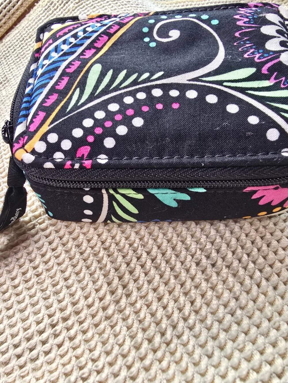 Vera Bradley Black Midnight Paisley Travel Pill Organizer Case 8 Day Box